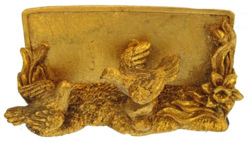 Set of 4 elegant gold cardholders with intricate bird designs, perfect for organizing cards stylishly and compactly.