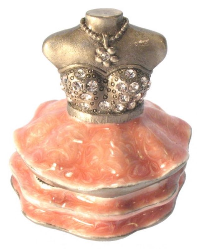 Set of 2 antique-tin ballerina trinkets with pink enamel and crystal accents, presented in a blue gift box.