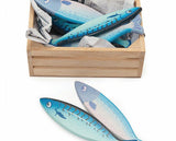 Colorful wooden fish playset from Le Toy Van, featuring six glittery fish to inspire imaginative role-play in children.