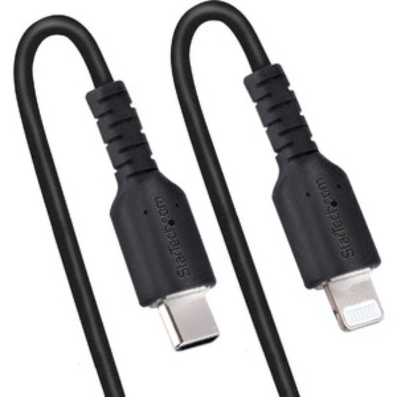 StarTech.com 1m Lightning to USB-C cable, coiled design, durable with aramid fiber, Apple MFi certified for fast charging.