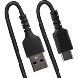 Rugged 1m USB-A to USB-C coiled cable, flexible, durable, fast charging, ideal for mobile device data transfer.