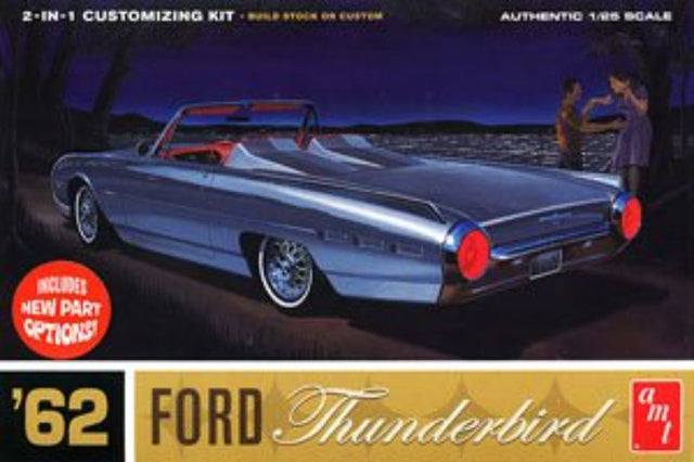 1/25 scale model kit of the 1962 Ford Thunderbird, featuring precision-molded parts for easy assembly and customization.