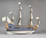 Detailed 1/72 scale model of the Soleil Royal, featuring intricate woodwork, sails, and historical grandeur.