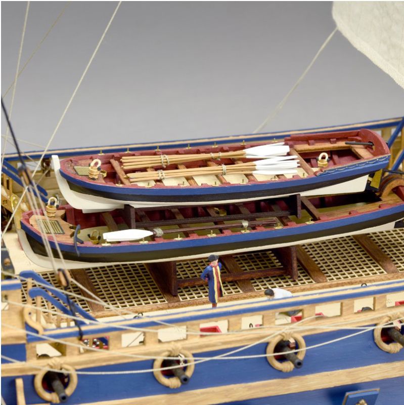 Detailed 1/72 scale model of King Louis XIV's warship Soleil Royal, featuring intricate wooden and sail elements.