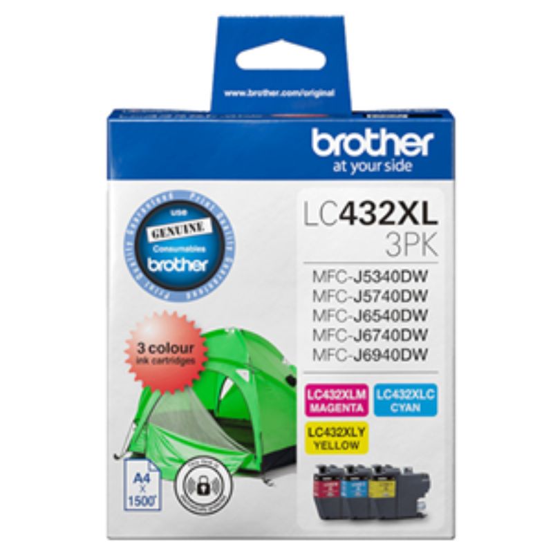 Brother LC432XL3PKS 3-Pack High Yield Ink Cartridge (C/M/Y)