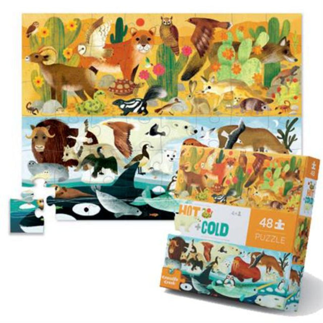 Colorful jigsaw puzzle for kids featuring hot and cold themes, designed to promote learning and creativity through play.