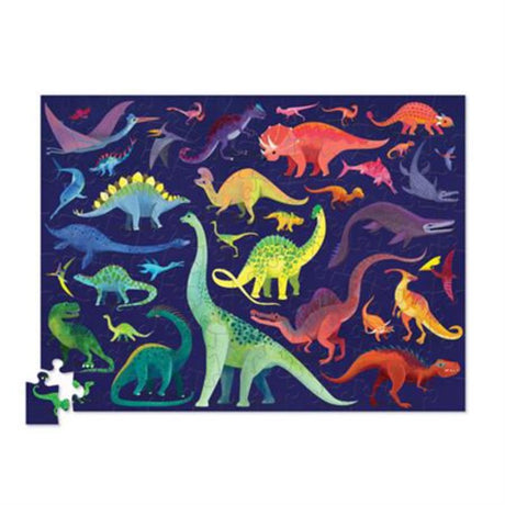 Colorful 100-piece jigsaw puzzle featuring vibrant dinosaurs, perfect for developing fine motor skills in young children.