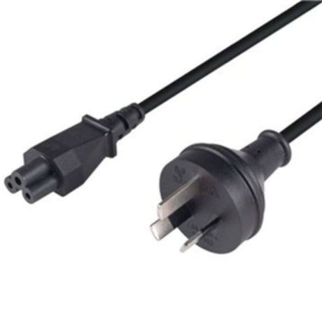 Premium 0.3m 3 Pin to C5 Clover Power Cable, SAA approved, 7.5A with durable black design for reliable device connectivity.