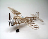 Balsa PZL P11C kit with 30" wingspan, 80 laser-cut parts, vibrant decals, and durable propeller for easy assembly and flight.