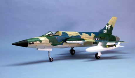 Balsa kit model glider of the Dumas Republic F-105 Thunderchief with 380mm wingspan, featuring over 110 precision laser-cut parts.