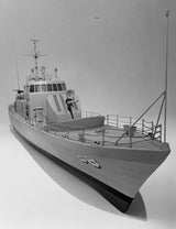 Detailed 51" USS Crocket wooden model ship, Asheville Class design, perfect for display and R/C hobbyists.