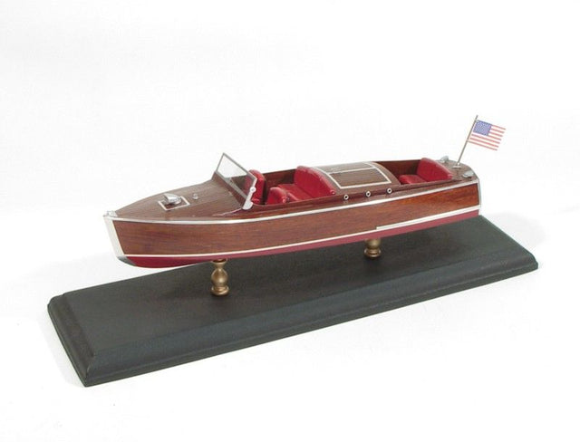 12-inch model of the 1930 Chris Craft Runabout, crafted from balsa and mahogany, perfect for collectors and hobbyists.