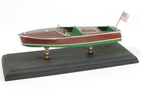 Detailed 1/24 scale model of the 1949 Chris-Craft Racer, crafted from balsa and mahogany, ideal for collectors and enthusiasts.