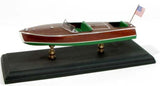 Detailed 1/24 scale model of the 1949 Chris-Craft Racer, crafted from balsa and mahogany, perfect for collectors.