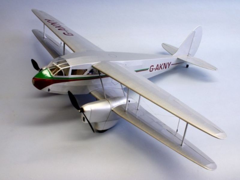 42-inch R/C balsa model of the classic DH89 Dragon Rapide, featuring laser-cut parts and vacuum-molded details.