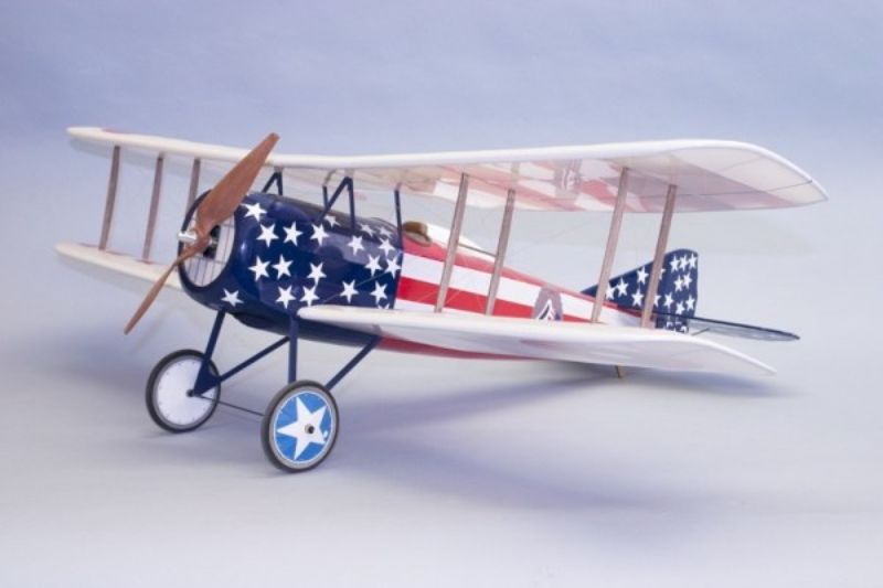 Model airplane kit of SPAD XIII with 35-inch wingspan, laser cut balsa parts, and detailed assembly instructions.