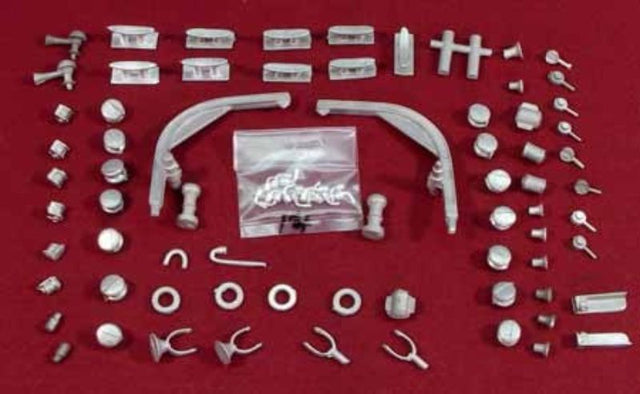 Wooden Ship Fittings Kit #1215 featuring bullseyes, cleats, and fairleads for model ship building and restoration.