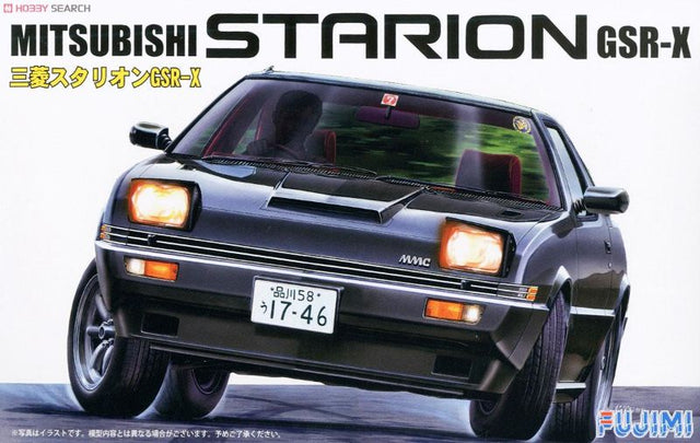 Detailed 1/24 scale model kit of the Mitsubishi Starion GSR, ideal for car enthusiasts and collectors.