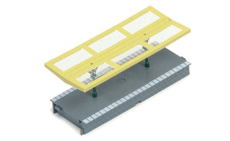 Detailed Hornby plastic platform canopies for enhancing model railway scenes with authentic British architecture.