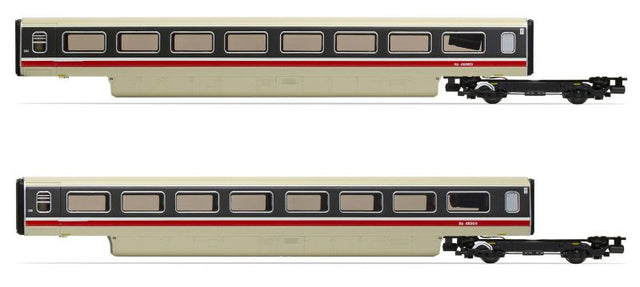 Hornby 2-car coach pack featuring Class 370 APT TU, vibrant colors, and intricate details for model railway enthusiasts.