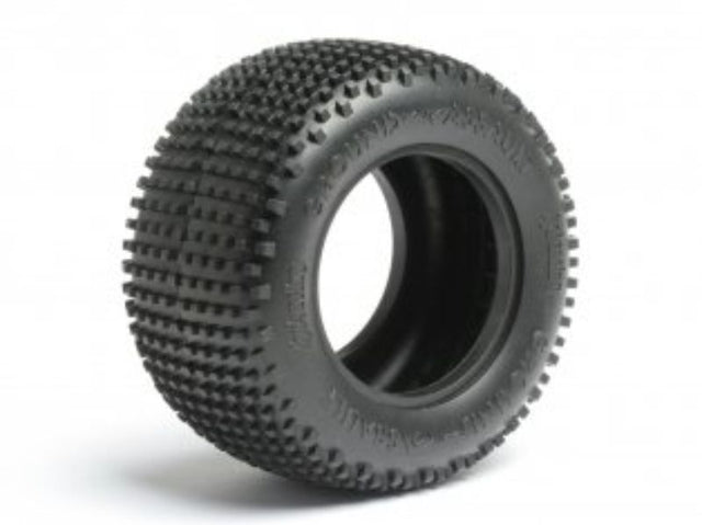 Ground Assault 2.2" RC tires with modern tread design for superior grip on hard-packed surfaces, sold in pairs with foam inserts.