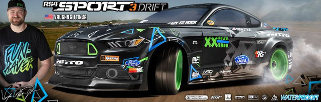 High-speed 1/10 scale RTR drift car featuring a detailed Mustang RTR Spec 5 body and 2.4GHz radio system for seamless control.