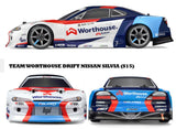 1/10 RS4 Drift Nissan Silvia S15 radio control car with 2.4GHz system, pre-assembled, 4WD, and Team Worthouse body.