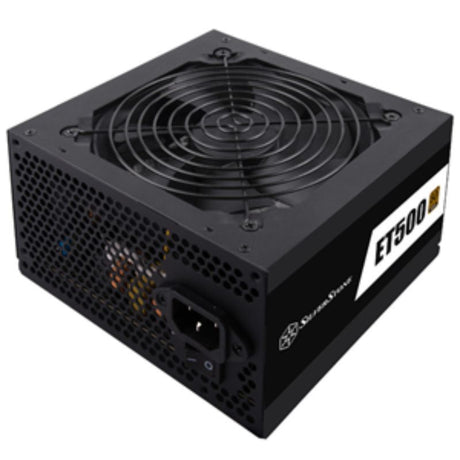 Silverstone ET500 500W ATX PSU with 80 PLUS Bronze efficiency, silent 120mm fan, and robust protection features.