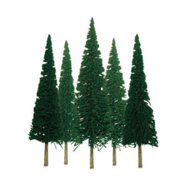 Realistic 25-50mm Econo-Pine tree set with 55 detailed evergreen trees for enhancing model landscapes and dioramas.