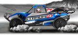 High-performance 1/10 RC car with rugged design and high-grip tires for thrilling outdoor racing adventures.