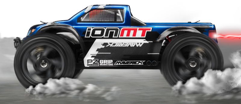 1/18 Ion MT Monster Radio Control Car with powerful motor, 4WD, waterproof receiver, and durable design for thrilling off-road fun.