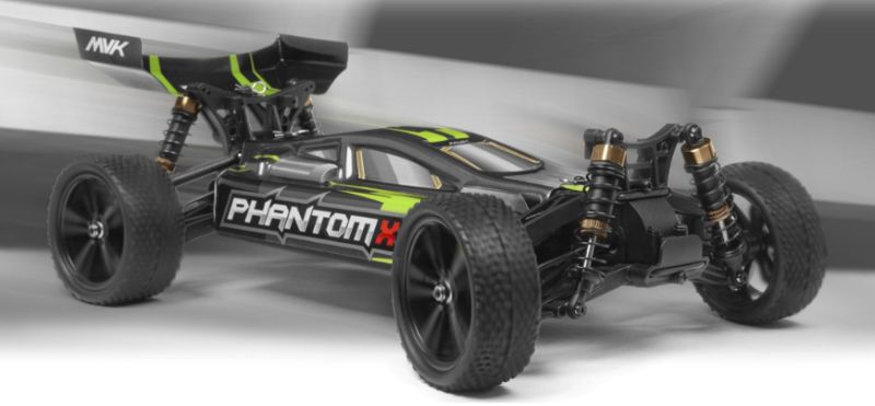 1/10 Phantom XB Green Radio Control Car, featuring 4WD, waterproof components, and high torque motor for outdoor racing adventures.