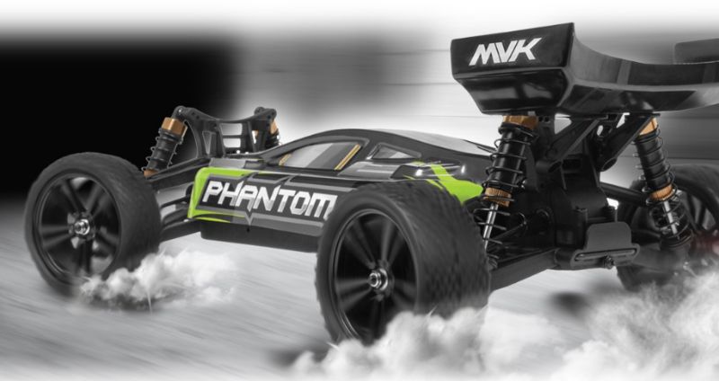 1/10 Phantom XB Green RC car with 4WD, waterproof features, powerful motor, and stunning pre-decaled bodyshell for off-road racing.