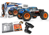 High-performance 1/10 Quantum MT Flux Blue RC car with brushless motor, advanced suspension, and waterproof design for off-road fun.