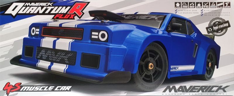 High-performance Flux 1/8 QuntmR Muscle 4S Blue RC car featuring 4WD, brushless motor, and waterproof components for off-road thrills.