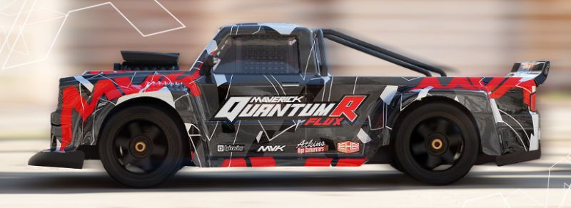 Grey and red Flux 1/8 Quantum R Pick Up 4S RC car with 4WD, high-performance motor, and durable off-road features.