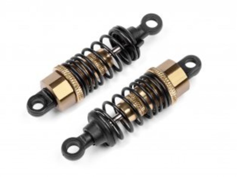 High-performance aluminum shocks for Maverick Strada TC/DC, featuring durable construction and matte amber gold finish.