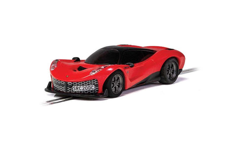 Sleek red Scalextric Rasio C20 slot car, designed for speed and durability, perfect for thrilling racing experiences.