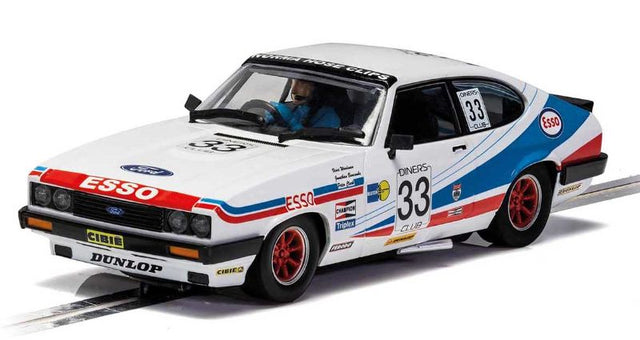 Scalextric Spa24Hrs Capri Mk3 #33 slot car replica in vibrant livery, celebrating its iconic 1981 endurance race performance.