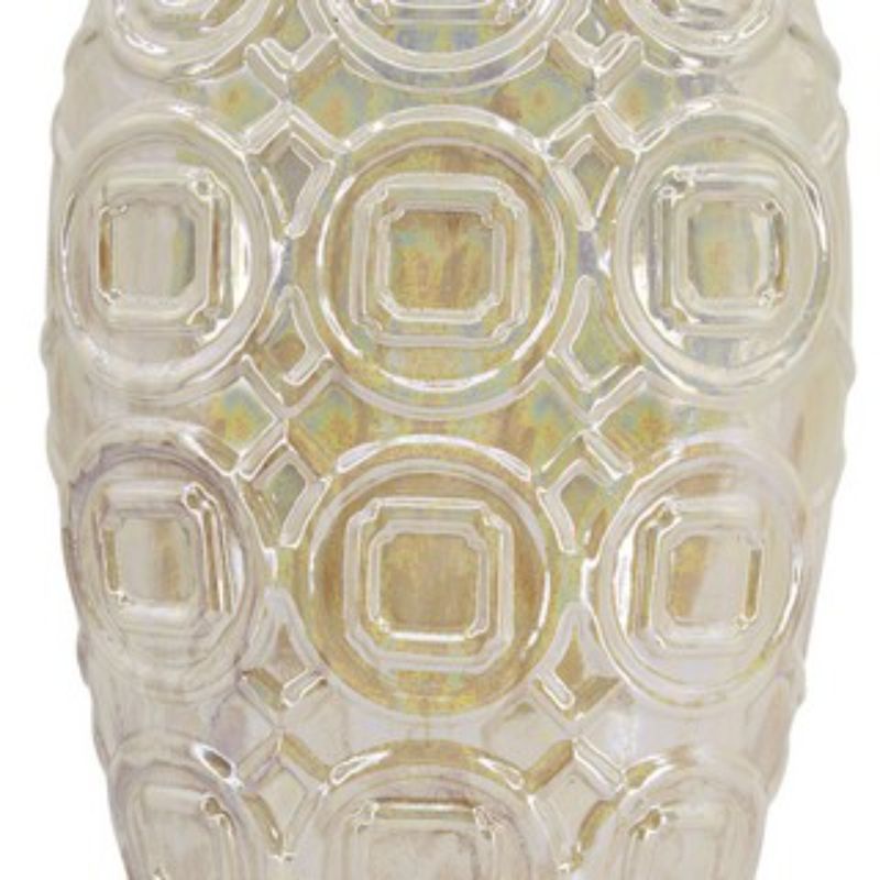 Tall iridescent ceramic vase with geometric relief design, perfect for floral arrangements or standalone decor in modern interiors.