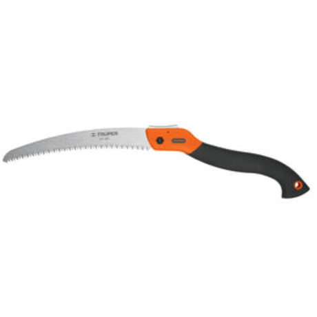 Folding pruning saw with a 250mm curved blade, ideal for easy tree trimming and landscaping tasks.