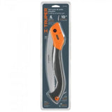 Folding pruning saw with a 250mm curved blade, perfect for efficient tree trimming and gardening tasks.