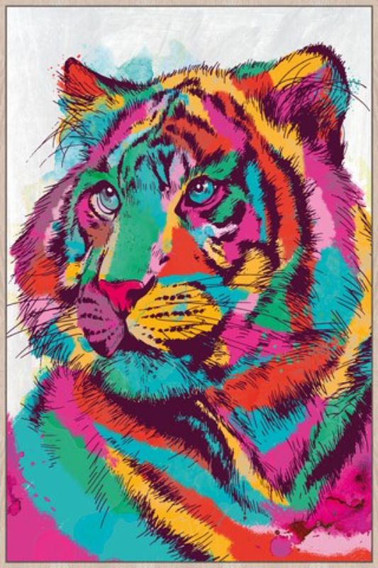 FRAMED CANVAS ART - PSYCHEDELIC CAT (80 x 120cm)