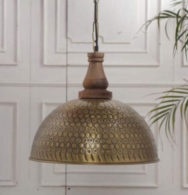 Elegant 42cm brass hanging light, perfect for contemporary spaces, adding warm ambiance to dining or living areas.