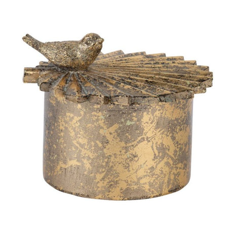 Oval resin trinket box (13cm) featuring a bird on a leaf, ideal for jewelry and small accessories in elegant decor.