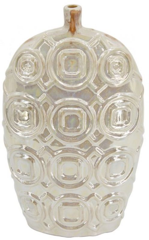 Iridescent ceramic vase with a geometric relief design, measuring 40.5 cm, perfect for elegant home decor.