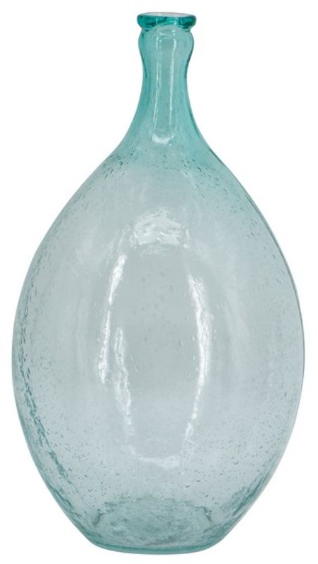 Teal bubble glass bottle with unique shape and air bubbles, perfect for floral displays or as a standalone decor piece.