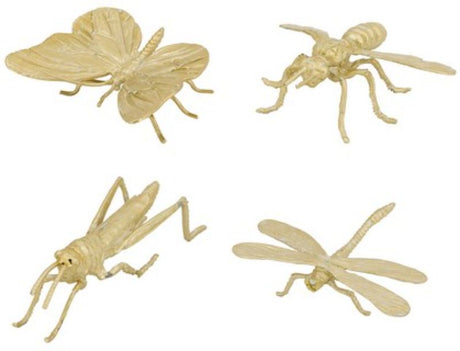 Set of 4 gold-finished cast iron insect ornaments, each 11cm, perfect for adding nature-inspired elegance to any decor.