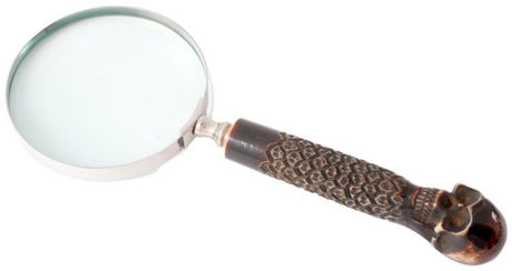 Elegant 25.7cm brass and resin magnifier, perfect for reading small print and enhancing decor with its sophisticated design.