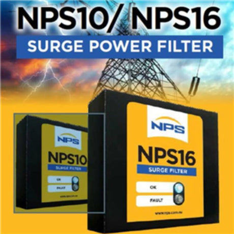 NPS10 Premium 10A Surge Power Filter for robust surge protection in industrial settings, featuring advanced EMI/RFI filtering and monitoring display.